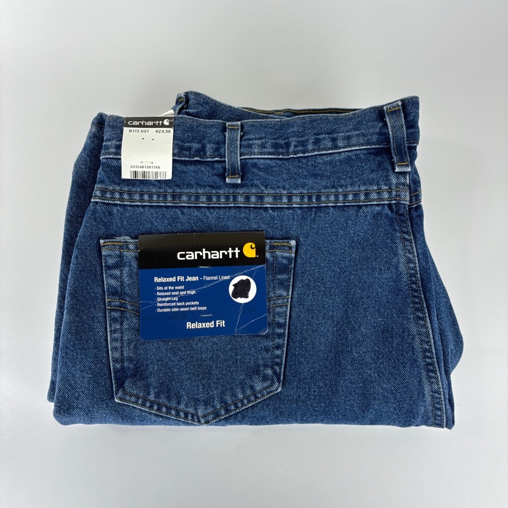Carhartt‎ B172 DST Relaxed Fit Flannel Lined Jeans Dark Stone Blue 42x30 NWT